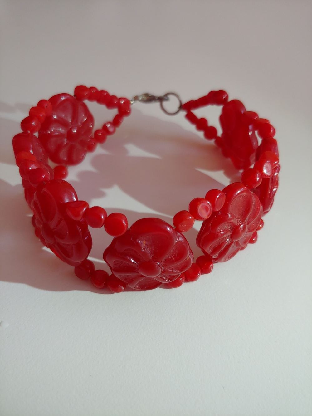Vintage Red Floral Bead Bracelet - Women Jewelry